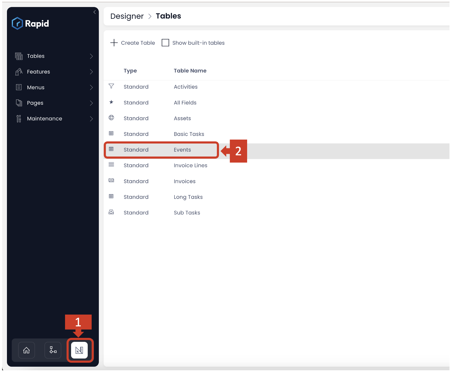 Image showing selection of table in designer